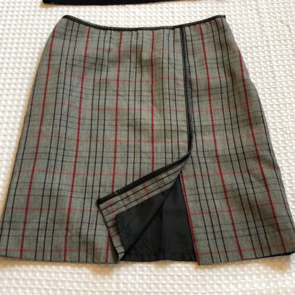 Leather Accent Plaid Skirt